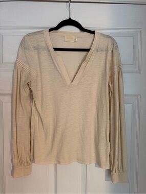 Nation LTD Cream V-Neck Long Sleeve Top